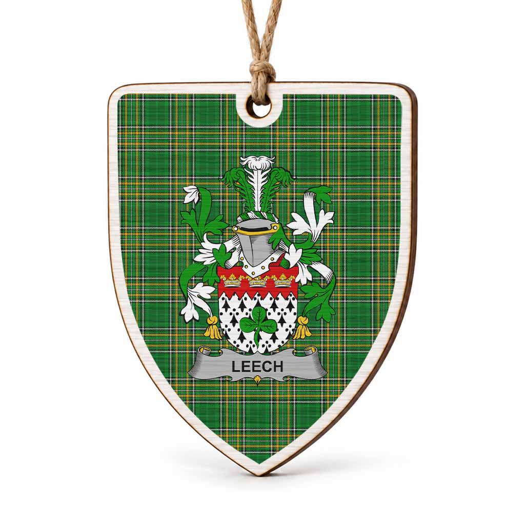 Leech Coat of Arms Shield Wood Ornament , Irish Heritage Hanging Plaque for Christmas Tree