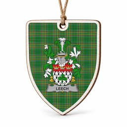 Leech Coat of Arms Shield Wood Ornament , Irish Heritage Hanging Plaque for Christmas Tree