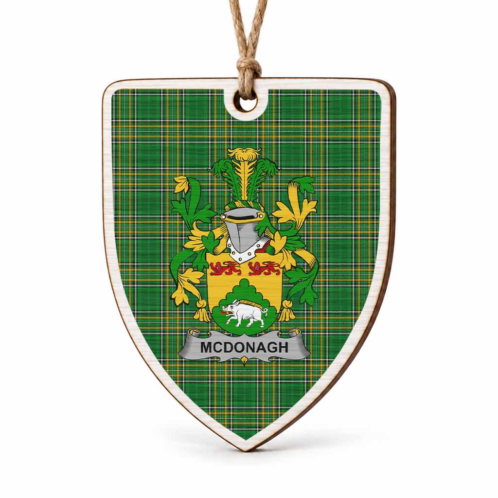 McDonagh Coat of Arms Shield Wood Ornament , Irish Heritage Hanging Plaque for Christmas Tree