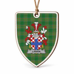 Larkin Coat of Arms Shield Wood Ornament , Irish Heritage Hanging Plaque for Christmas Tree