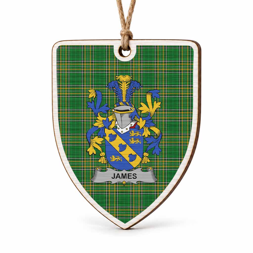 James Coat of Arms Shield Wood Ornament , Irish Heritage Hanging Plaque for Christmas Tree