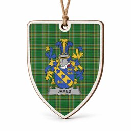 James Coat of Arms Shield Wood Ornament , Irish Heritage Hanging Plaque for Christmas Tree