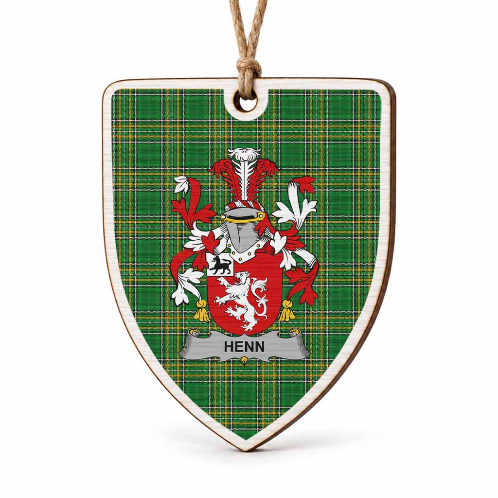 Henn Coat of Arms Shield Wood Ornament , Irish Heritage Hanging Plaque for Christmas Tree