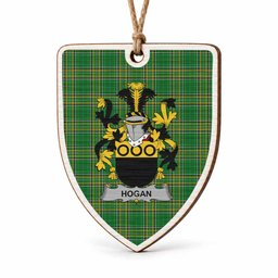 Hogan Coat of Arms Shield Wood Ornament , Irish Heritage Hanging Plaque for Christmas Tree