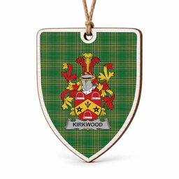 Kirkwood Coat of Arms Shield Wood Ornament , Irish Heritage Hanging Plaque for Christmas Tree
