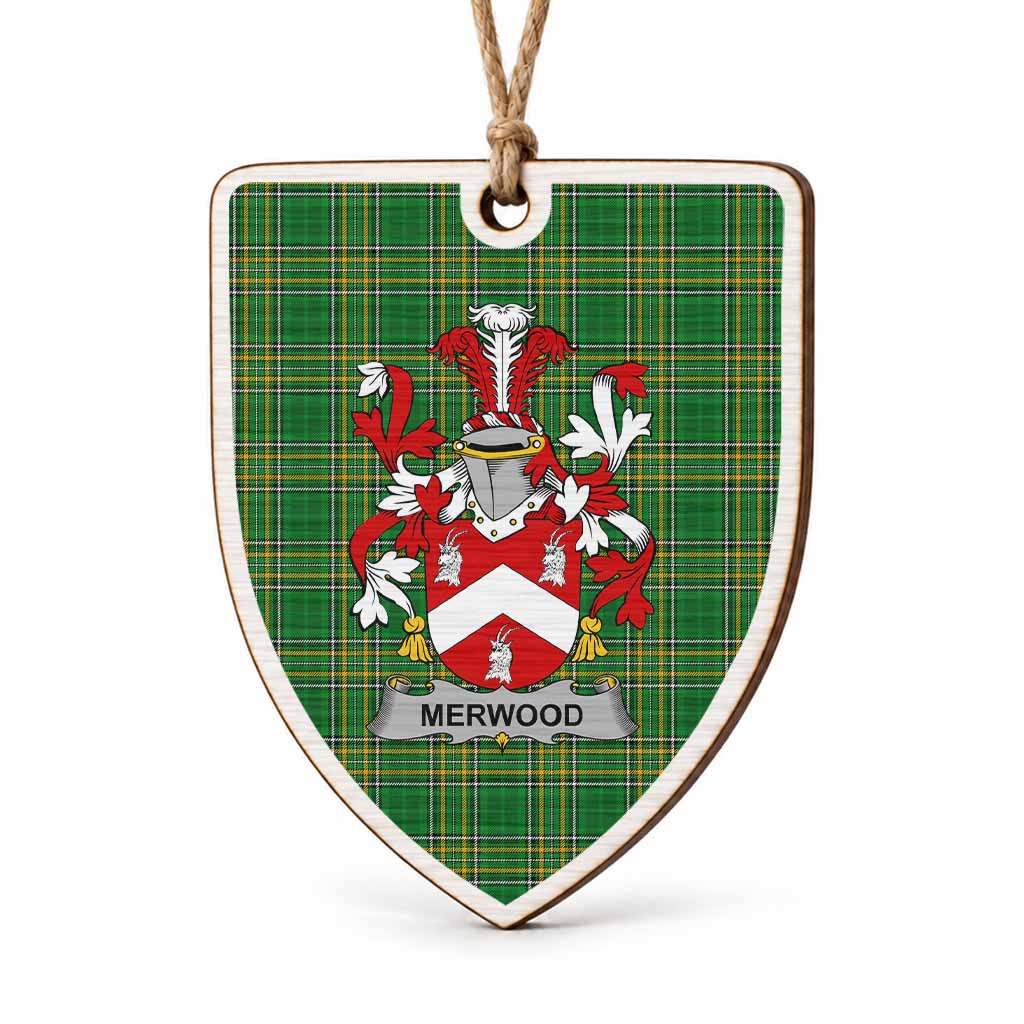 Merwood Coat of Arms Shield Wood Ornament , Irish Heritage Hanging Plaque for Christmas Tree