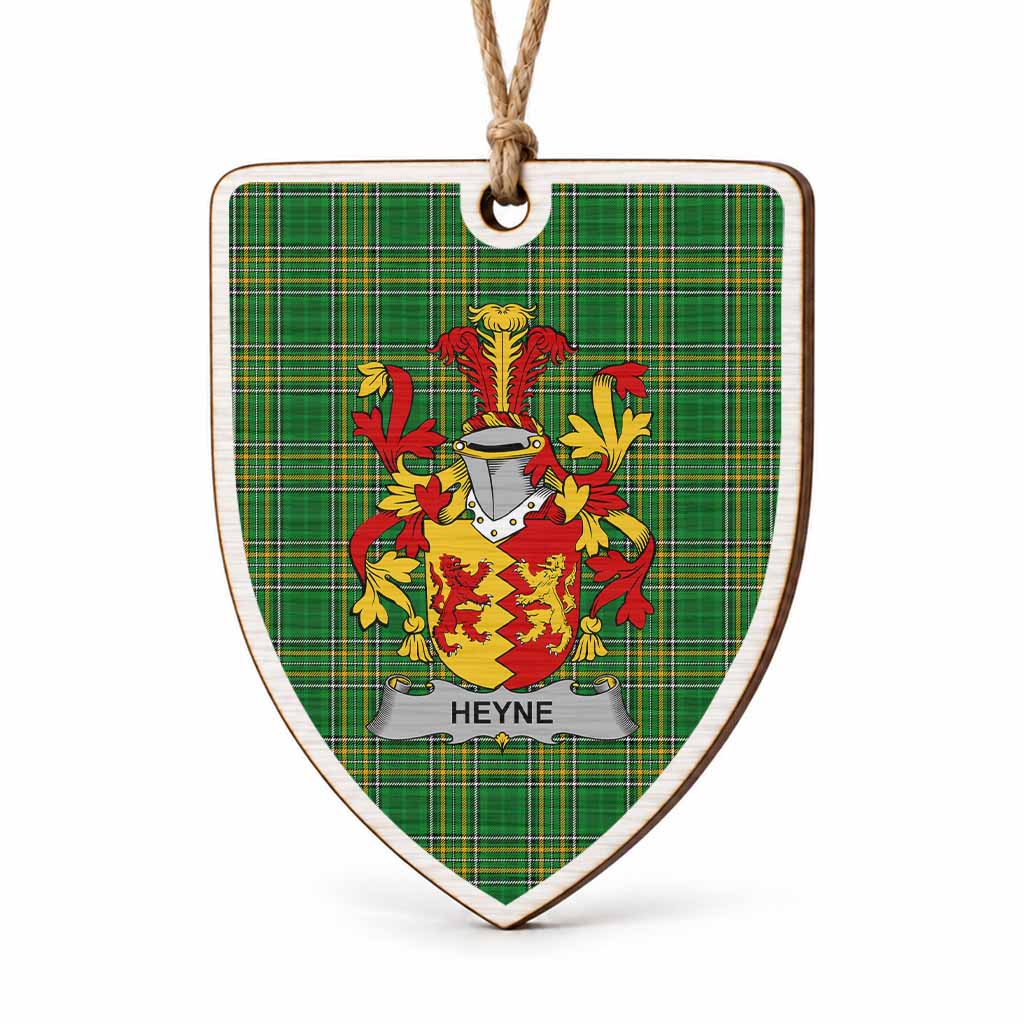 Heyne Coat of Arms Shield Wood Ornament , Irish Heritage Hanging Plaque for Christmas Tree