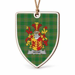 Heyne Coat of Arms Shield Wood Ornament , Irish Heritage Hanging Plaque for Christmas Tree