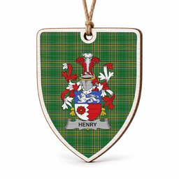 Henry Coat of Arms Shield Wood Ornament , Irish Heritage Hanging Plaque for Christmas Tree