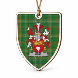 Hart Coat of Arms Shield Wood Ornament , Irish Heritage Hanging Plaque for Christmas Tree