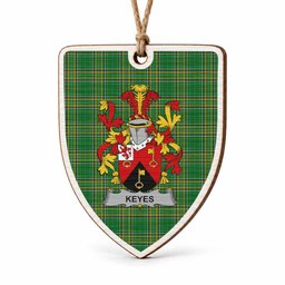 Keyes Coat of Arms Shield Wood Ornament , Irish Heritage Hanging Plaque for Christmas Tree