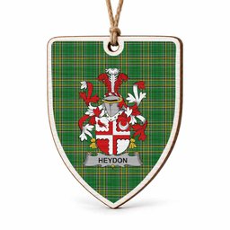 Heydon Coat of Arms Shield Wood Ornament , Irish Heritage Hanging Plaque for Christmas Tree