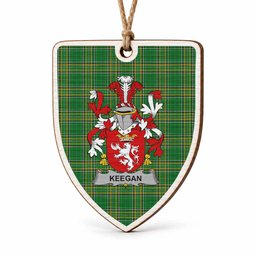 Keegan Coat of Arms Shield Wood Ornament , Irish Heritage Hanging Plaque for Christmas Tree