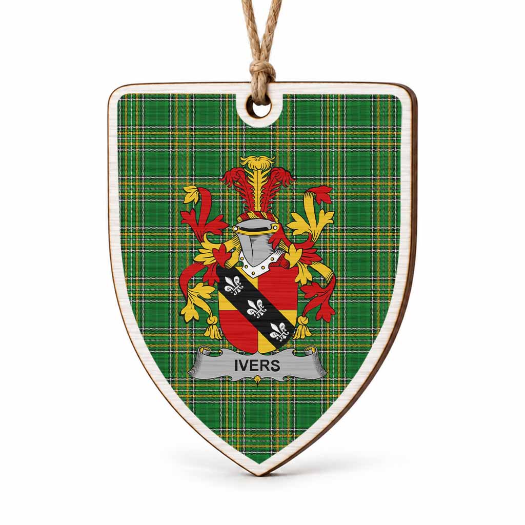 Ivers Coat of Arms Shield Wood Ornament , Irish Heritage Hanging Plaque for Christmas Tree