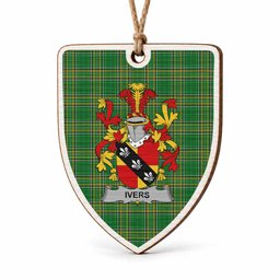 Ivers Coat of Arms Shield Wood Ornament , Irish Heritage Hanging Plaque for Christmas Tree