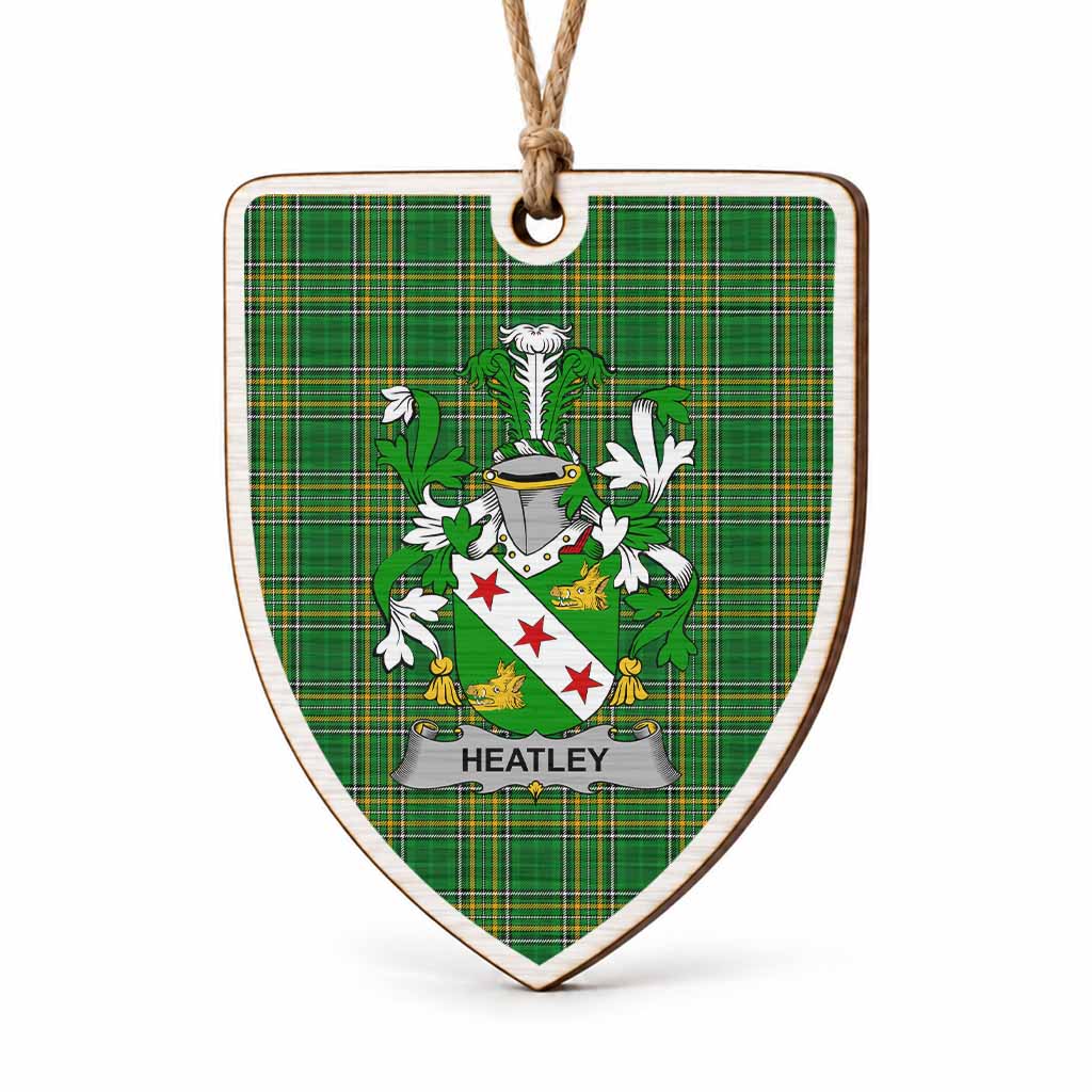 Heatley Coat of Arms Shield Wood Ornament , Irish Heritage Hanging Plaque for Christmas Tree