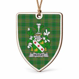 Heatley Coat of Arms Shield Wood Ornament , Irish Heritage Hanging Plaque for Christmas Tree