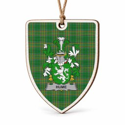 Hume Coat of Arms Shield Wood Ornament , Irish Heritage Hanging Plaque for Christmas Tree