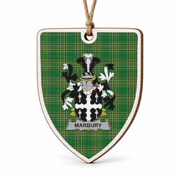 Marbury Coat of Arms Shield Wood Ornament , Irish Heritage Hanging Plaque for Christmas Tree