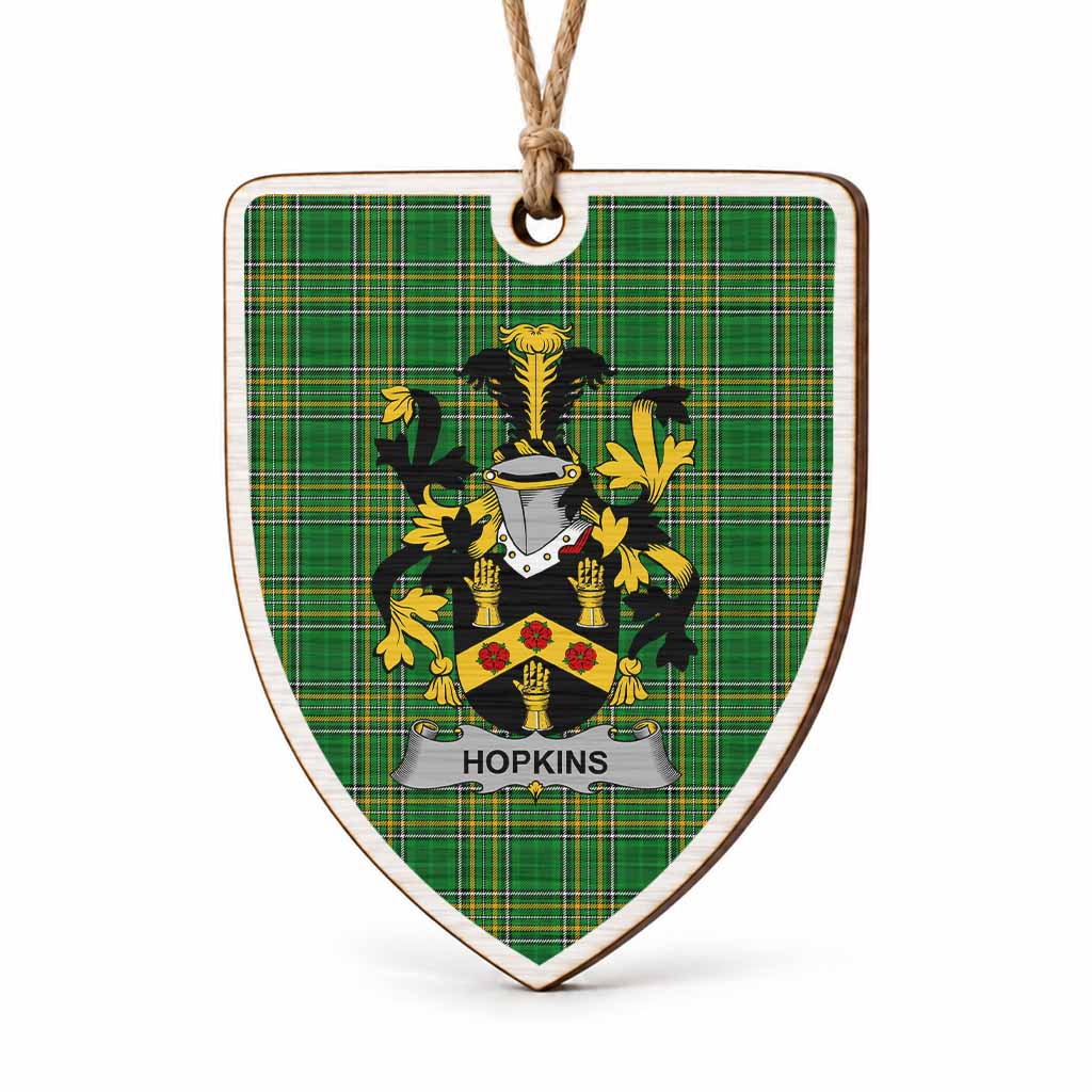 Hopkins Coat of Arms Shield Wood Ornament , Irish Heritage Hanging Plaque for Christmas Tree