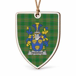Hendrick Coat of Arms Shield Wood Ornament , Irish Heritage Hanging Plaque for Christmas Tree