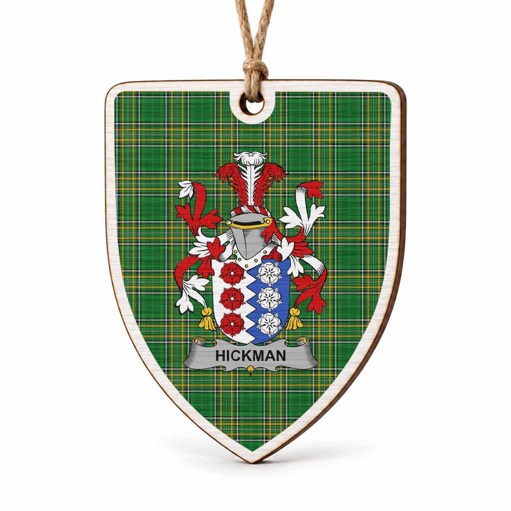 Hickman Coat of Arms Shield Wood Ornament , Irish Heritage Hanging Plaque for Christmas Tree