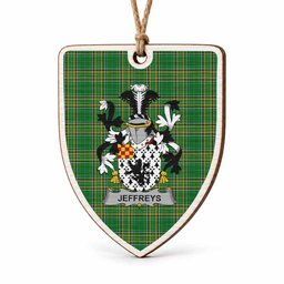 Jeffreys Coat of Arms Shield Wood Ornament , Irish Heritage Hanging Plaque for Christmas Tree