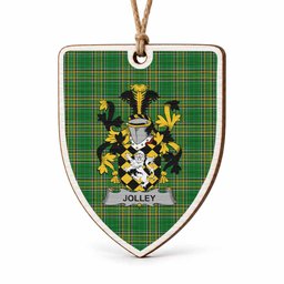 Jolley Coat of Arms Shield Wood Ornament , Irish Heritage Hanging Plaque for Christmas Tree