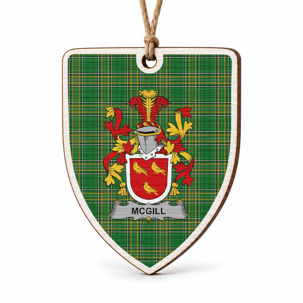 McGill Coat of Arms Shield Wood Ornament , Irish Heritage Hanging Plaque for Christmas Tree