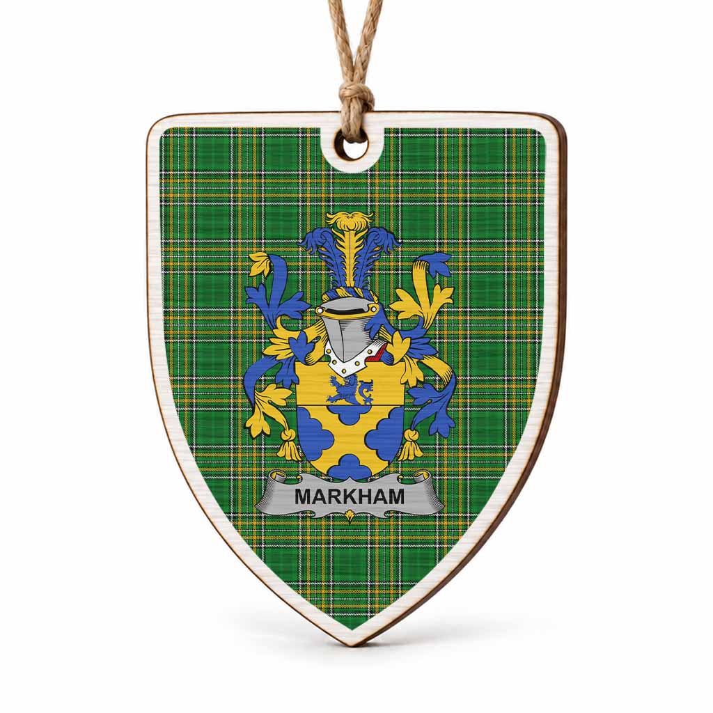 Markham Coat of Arms Shield Wood Ornament , Irish Heritage Hanging Plaque for Christmas Tree
