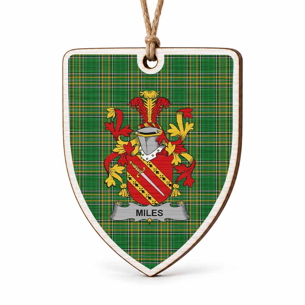Miles Coat of Arms Shield Wood Ornament , Irish Heritage Hanging Plaque for Christmas Tree