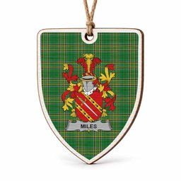Miles Coat of Arms Shield Wood Ornament , Irish Heritage Hanging Plaque for Christmas Tree