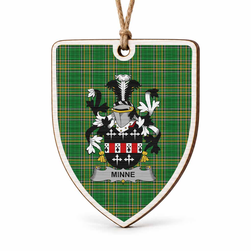 Minne Coat of Arms Shield Wood Ornament , Irish Heritage Hanging Plaque for Christmas Tree