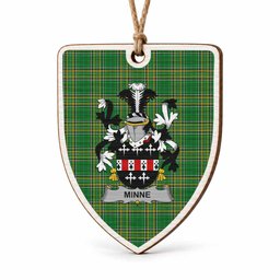 Minne Coat of Arms Shield Wood Ornament , Irish Heritage Hanging Plaque for Christmas Tree