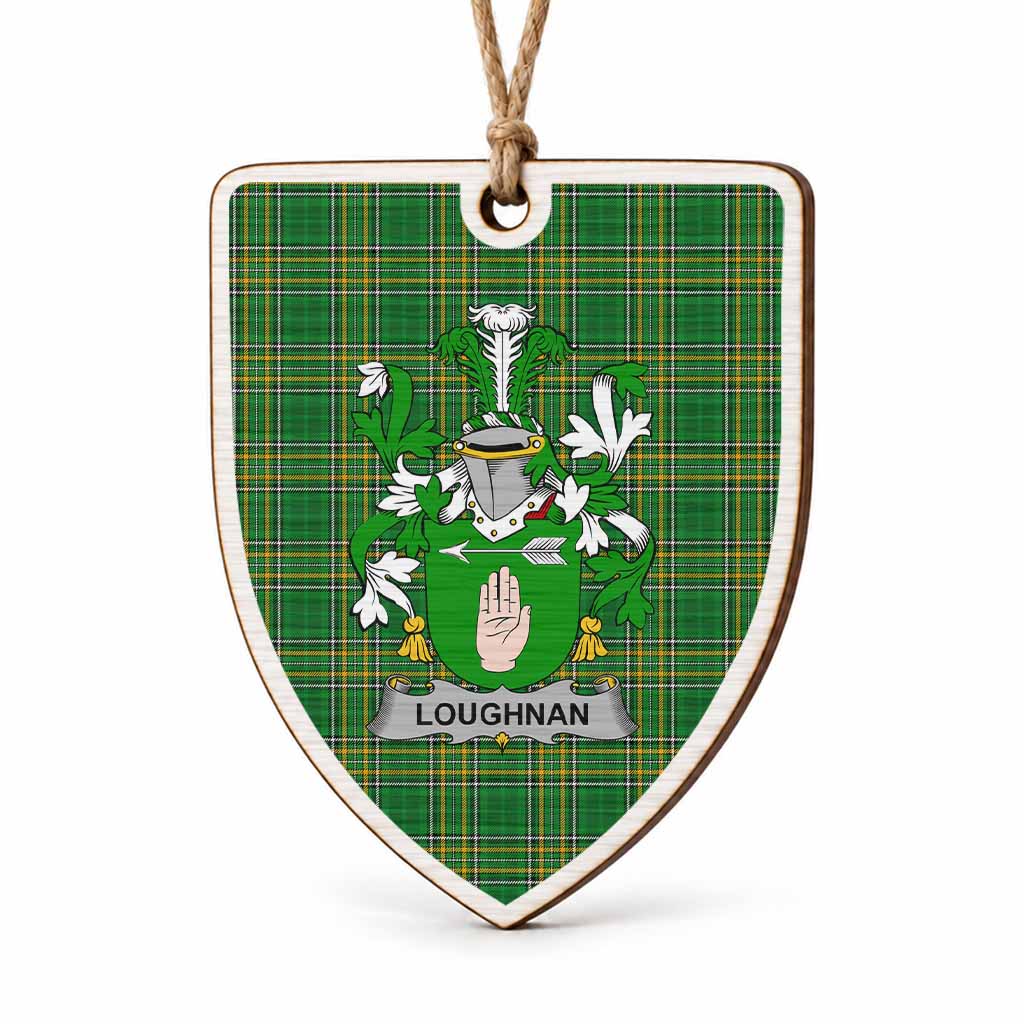 Loughnan Coat of Arms Shield Wood Ornament , Irish Heritage Hanging Plaque for Christmas Tree