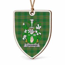 Loughnan Coat of Arms Shield Wood Ornament , Irish Heritage Hanging Plaque for Christmas Tree