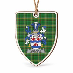 Milligan Coat of Arms Shield Wood Ornament , Irish Heritage Hanging Plaque for Christmas Tree