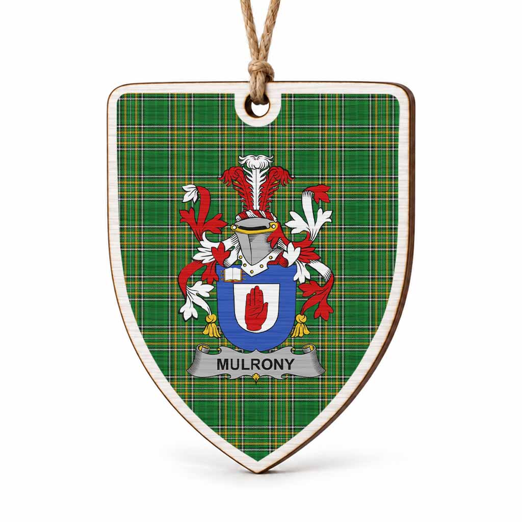Mulrony Coat of Arms Shield Wood Ornament , Irish Heritage Hanging Plaque for Christmas Tree