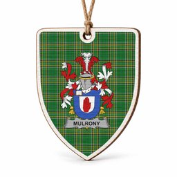 Mulrony Coat of Arms Shield Wood Ornament , Irish Heritage Hanging Plaque for Christmas Tree