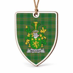 Mulcahy Coat of Arms Shield Wood Ornament , Irish Heritage Hanging Plaque for Christmas Tree