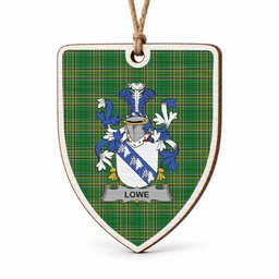 Lowe Coat of Arms Shield Wood Ornament , Irish Heritage Hanging Plaque for Christmas Tree