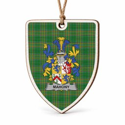 Mahony Coat of Arms Shield Wood Ornament , Irish Heritage Hanging Plaque for Christmas Tree