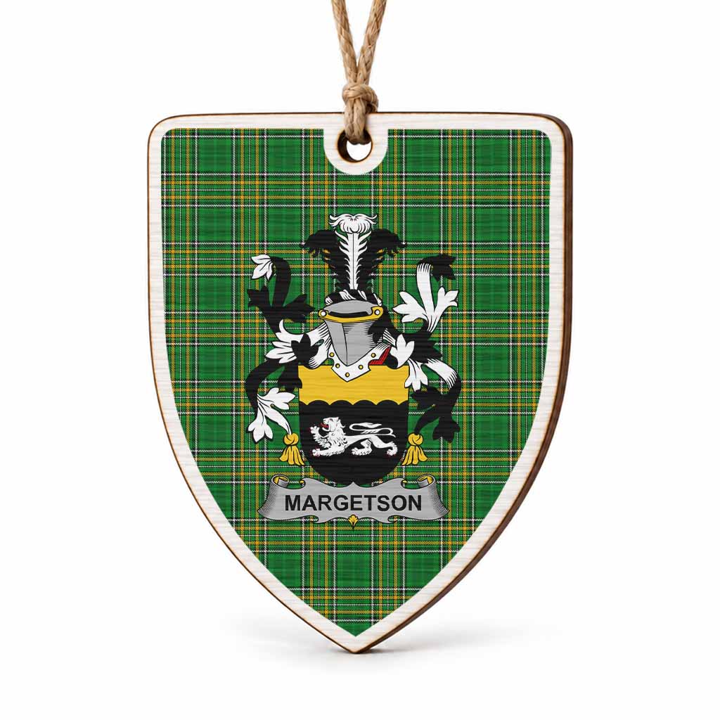 Margetson Coat of Arms Shield Wood Ornament , Irish Heritage Hanging Plaque for Christmas Tree