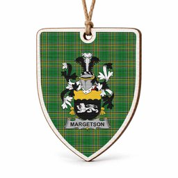 Margetson Coat of Arms Shield Wood Ornament , Irish Heritage Hanging Plaque for Christmas Tree