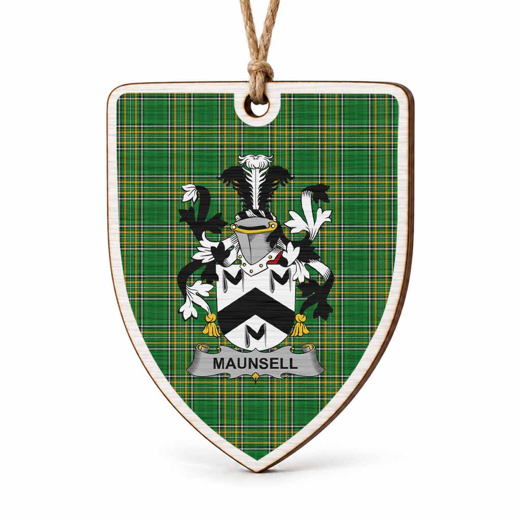 Maunsell Coat of Arms Shield Wood Ornament , Irish Heritage Hanging Plaque for Christmas Tree