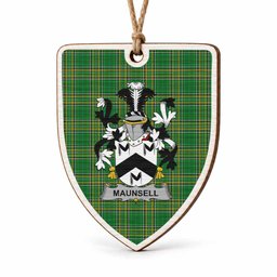 Maunsell Coat of Arms Shield Wood Ornament , Irish Heritage Hanging Plaque for Christmas Tree