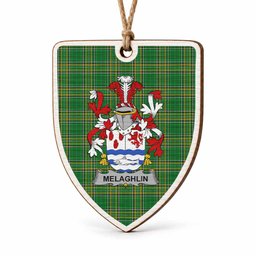 Melaghlin Coat of Arms Shield Wood Ornament , Irish Heritage Hanging Plaque for Christmas Tree