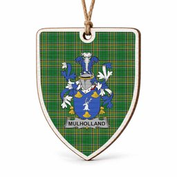 Mulholland Coat of Arms Shield Wood Ornament , Irish Heritage Hanging Plaque for Christmas Tree