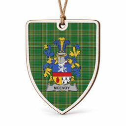 McEvoy Coat of Arms Shield Wood Ornament , Irish Heritage Hanging Plaque for Christmas Tree
