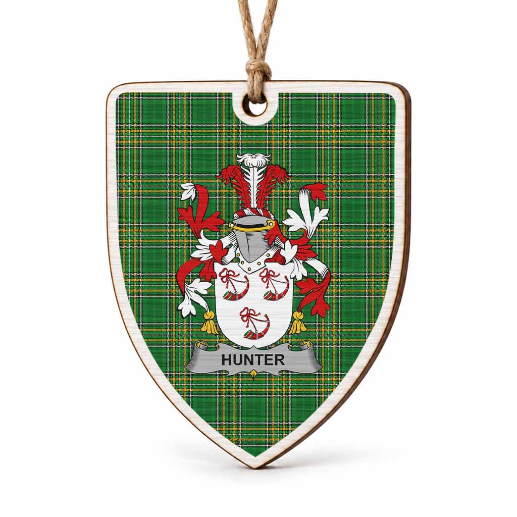 Hunter Coat of Arms Shield Wood Ornament , Irish Heritage Hanging Plaque for Christmas Tree